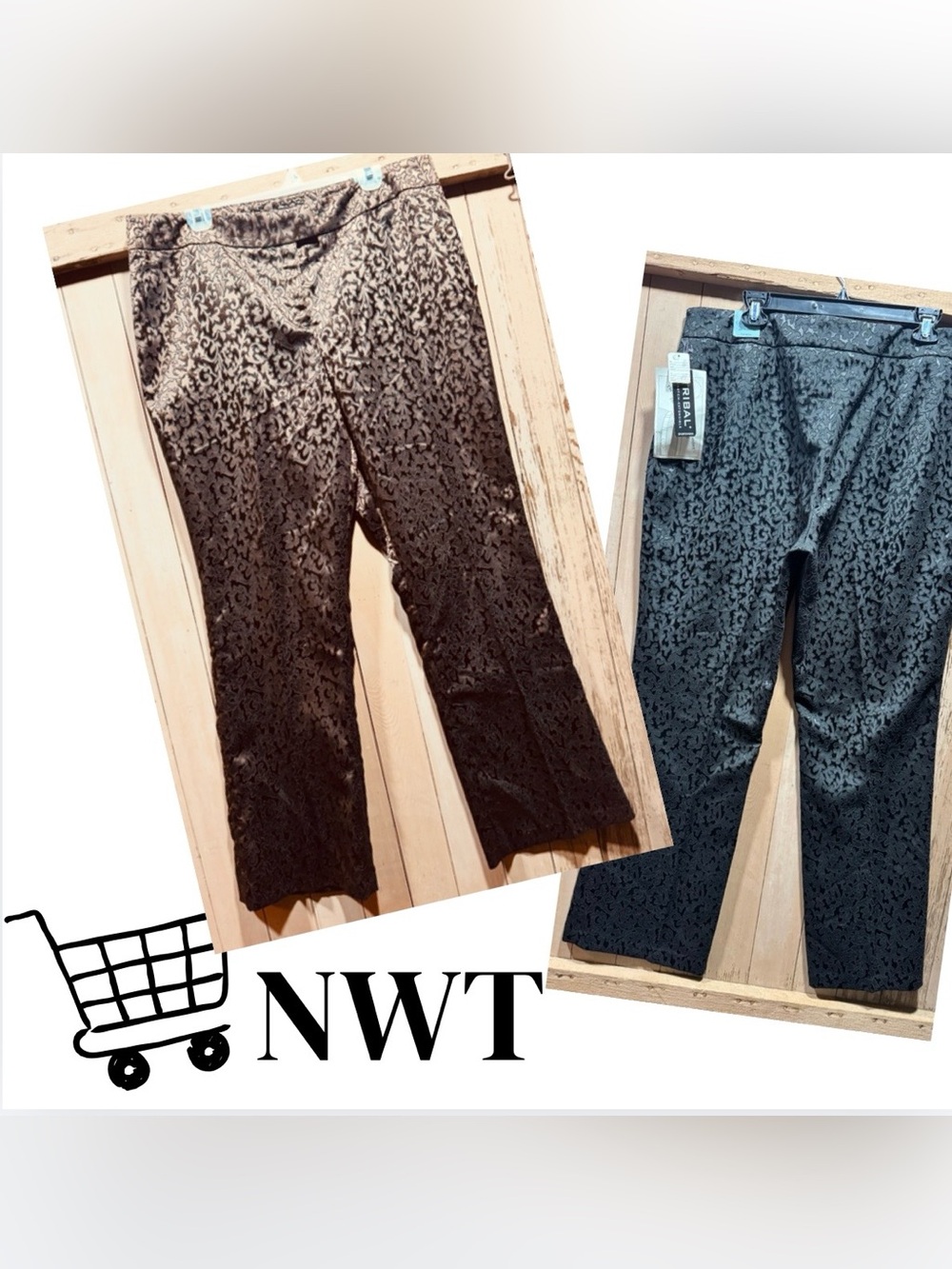 NWT TWO PAIRS Tribal Brocade Bootcut Trousers—bronze pair and black pair(16)